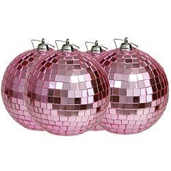 Foto van Othmar decorations disco kerstballen - 4x - roze - 10 cm - kunststof - kerstbal