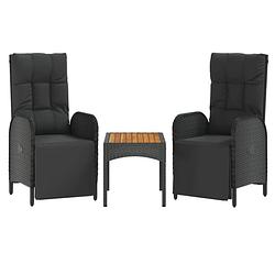 Foto van Vidaxl 3-delige loungeset met kussens poly rattan zwart