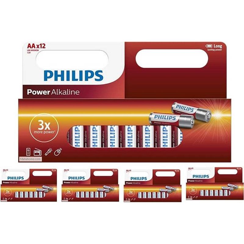 Foto van 60 stuks (5 blisters a 12st) - aa r3 philips power alkaline