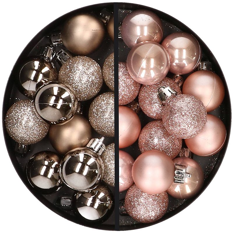 Foto van 34x stuks kunststof kerstballen champagne en lichtroze 3 cm - kerstbal