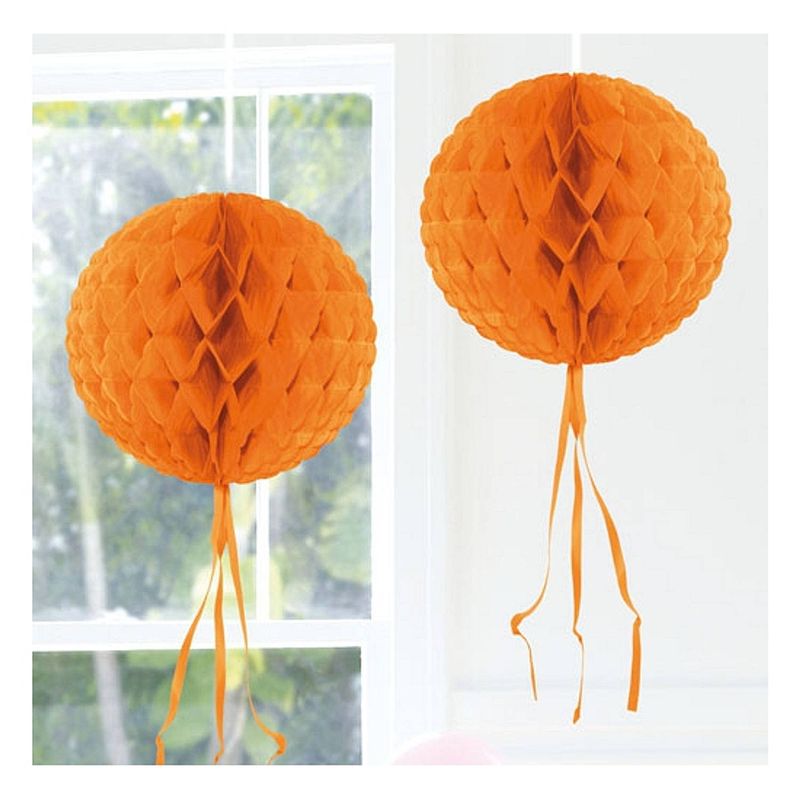 Foto van Honeycomb ballen oranje 30 cm - hangdecoratie