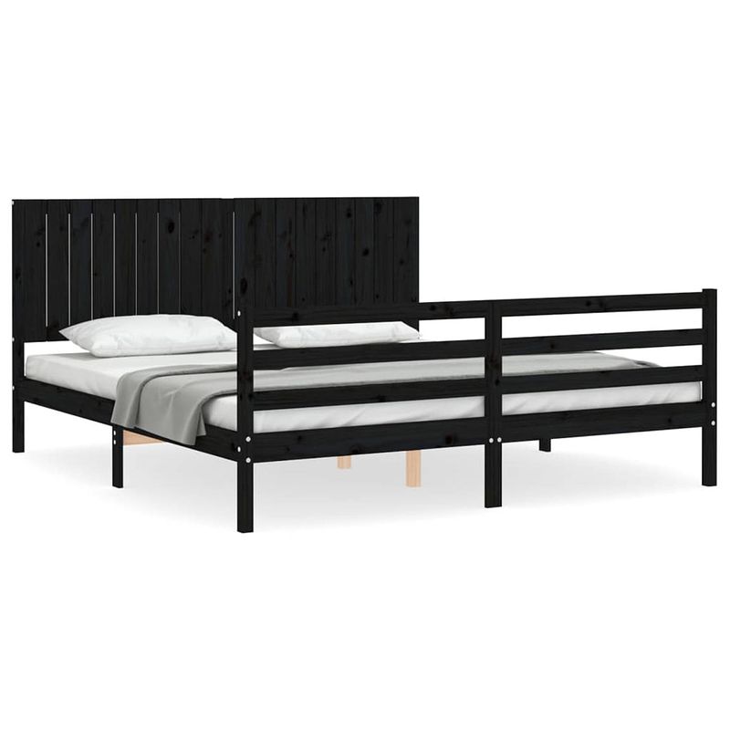 Foto van Vidaxl bedframe met hoofdbord massief hout zwart 6ft super king