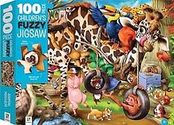 Foto van 100-piece children'ss fuzzy jigsaw: animal mayhem - puzzel;puzzel (9781488935626)