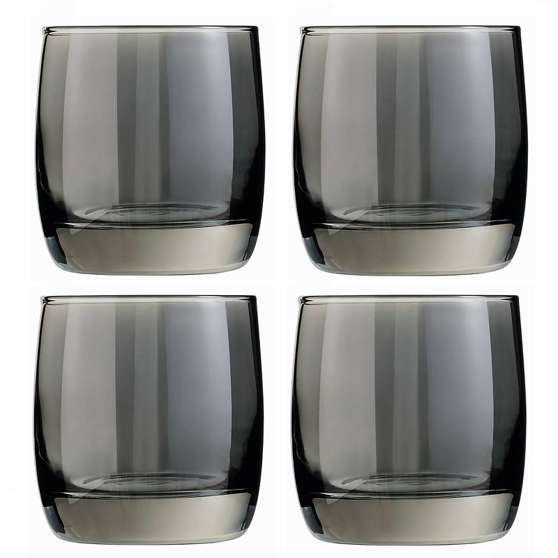 Foto van Whisky tumbler glazen - 8x - transparant zwart - 300 ml - whiskeyglazen