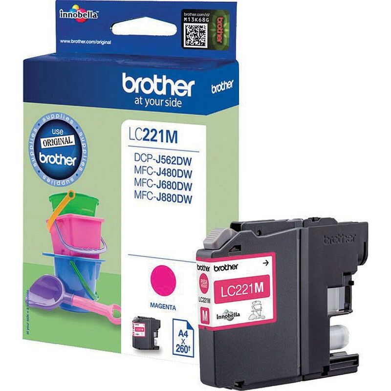 Foto van Brother inktcartridge, 260 pagina'ss, oem lc-221mbp, magenta 10 stuks