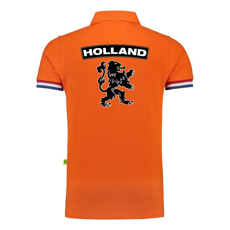 Foto van Holland fan polo t-shirt oranje luxe kwaliteit met leeuw - 200 grams katoen - heren 2xl - feestshirts