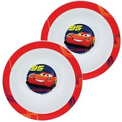 Foto van 2x zakjes kunststof ontbijtbordje diep disney cars 16 cm - kinderservies