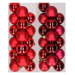 Foto van 32x stuks kunststof kerstballen mix van rood en donkerrood 4 cm - kerstbal