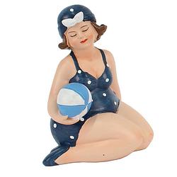 Foto van Woonkamer decoratie beeldje - zittend - dikke dame - donkerblauw badpak - 11 cm - beeldjes