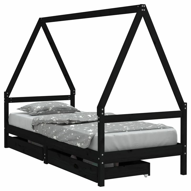 Foto van Vidaxl kinderbedframe met lades 90x190 cm massief grenenhout zwart