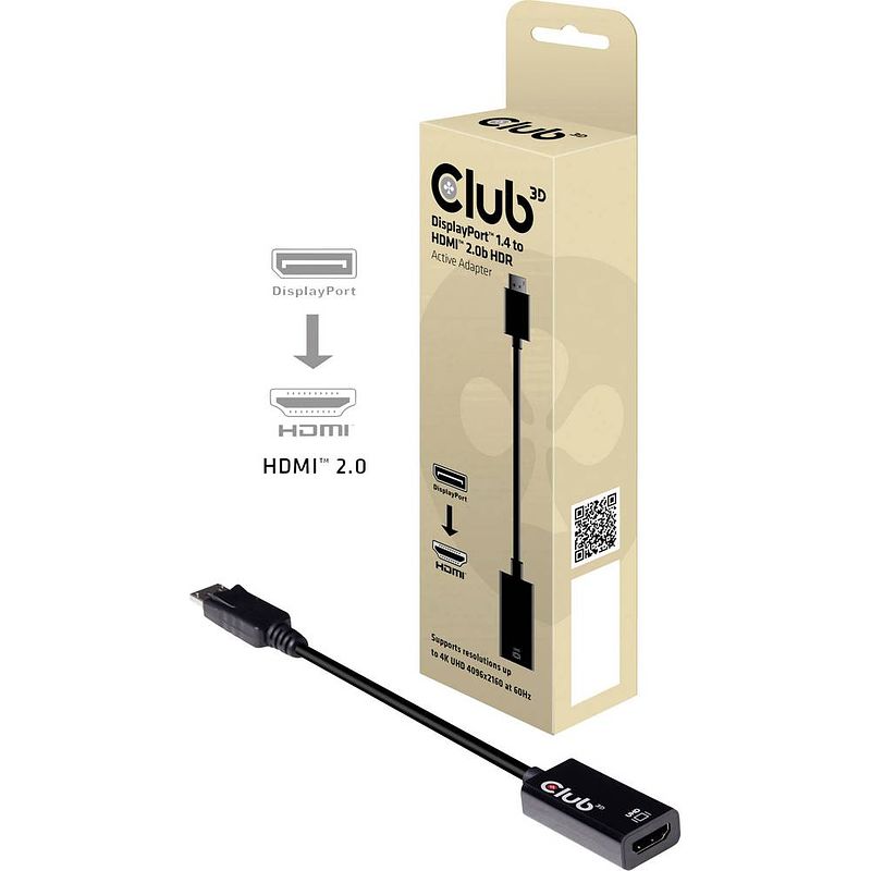 Foto van Club3d cac-1080 displayport adapter [1x displayport stekker - 1x hdmi-bus] zwart