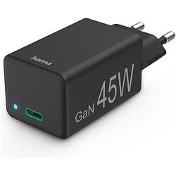 Foto van Hama fast charger usb-c pd/qc/gan super-mini charger 45 w oplader zwart