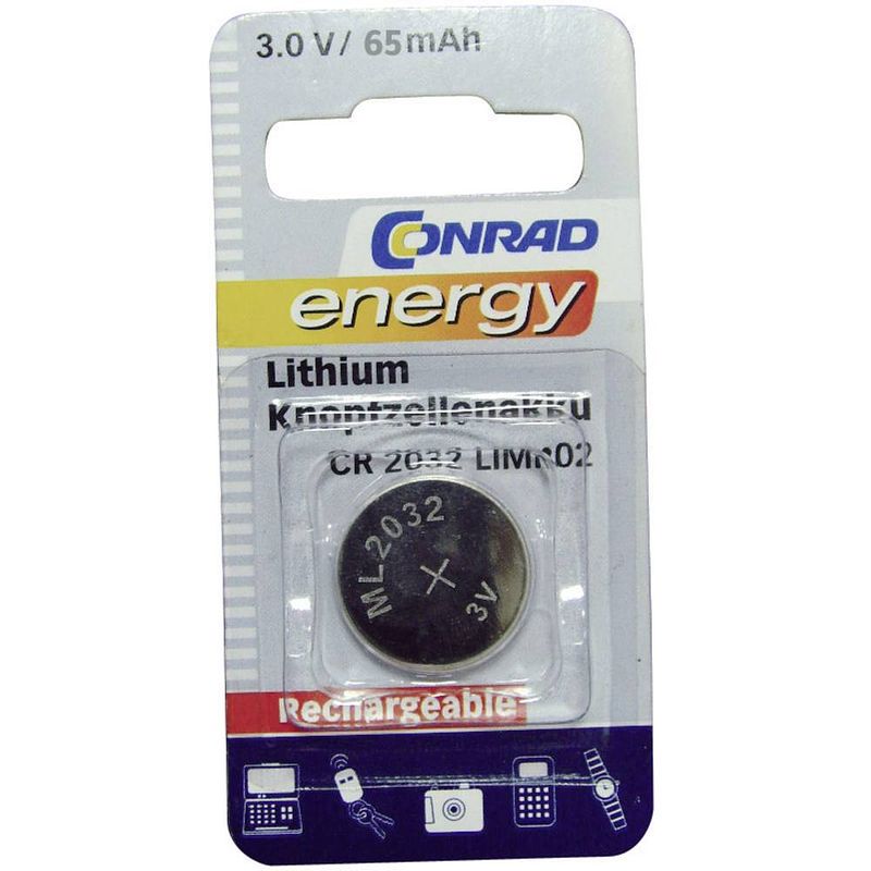 Foto van Conrad energy cr2032 oplaadbare knoopcel ml 2032 lithium 65 mah 3 v 1 stuk(s)