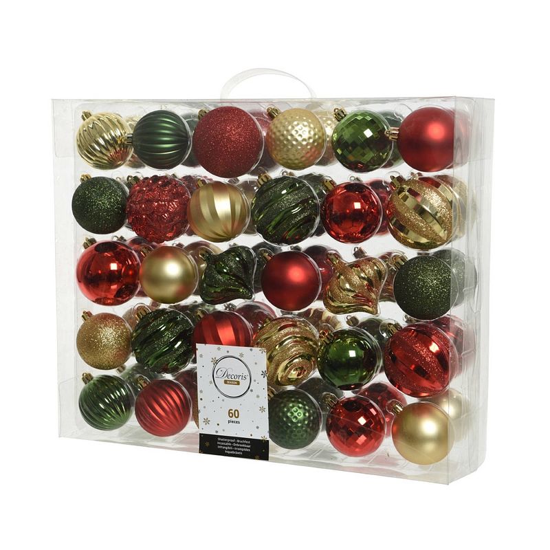 Foto van Kerstballen mix 60 st. - goud/groen/rood