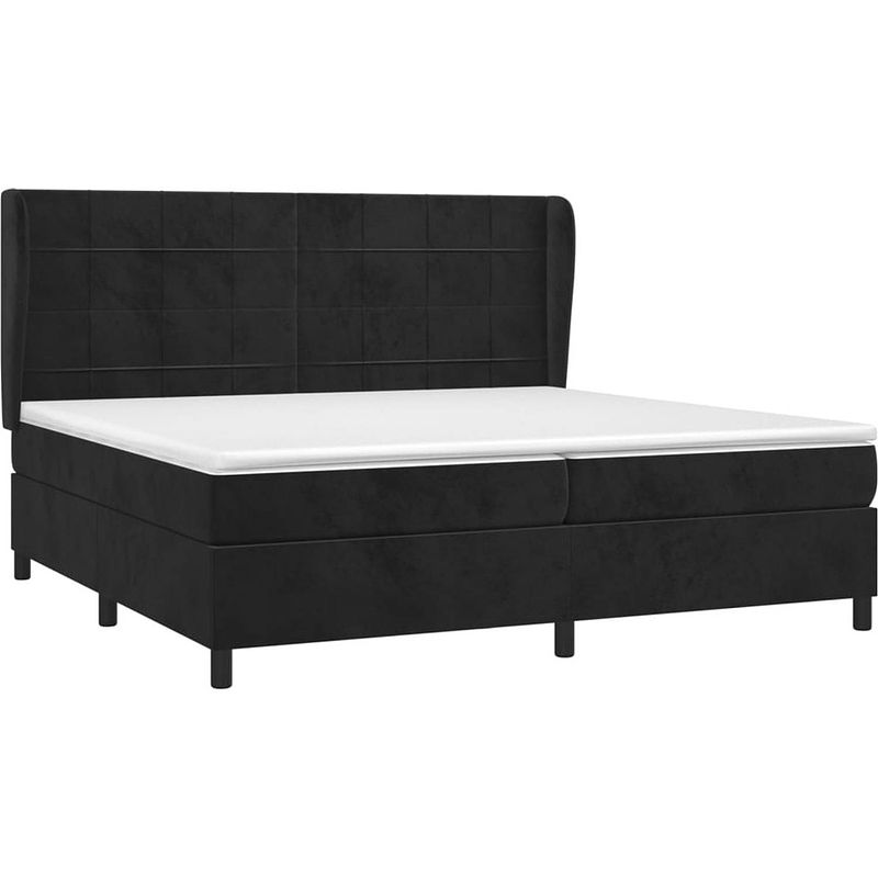 Foto van The living store boxspringbed - zwart fluweel - 203 x 203 x 118/128 cm - pocketvering matras - middelharde