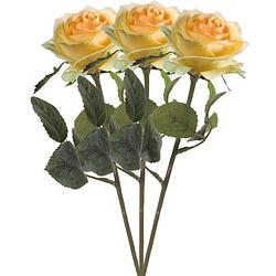Foto van Emerald kunstbloem roos simone - 3x - geel - 45 cm - decoratie bloemen - kunstbloemen