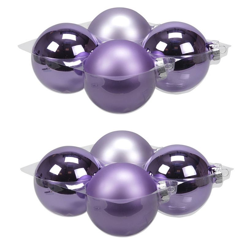 Foto van 8x stuks glazen kerstballen amethyst paars 10 cm mat/glans - kerstbal