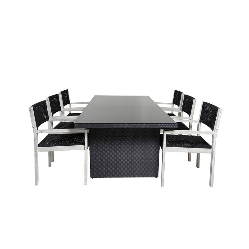 Foto van Padova tuinmeubelset tafel 100x200cm en 6 stoel rives wit, zwart.