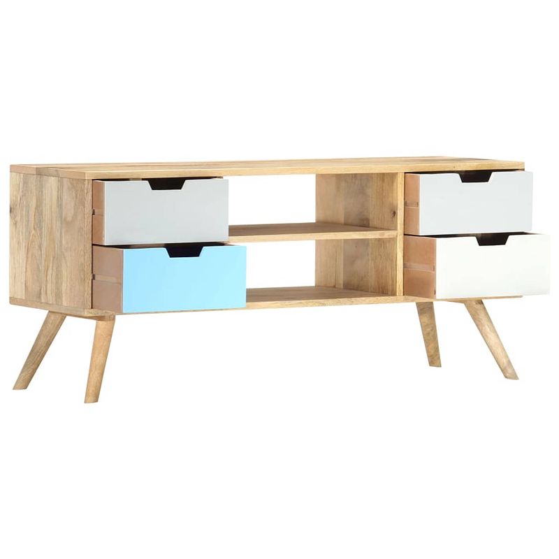 Foto van The living store mangohouten tv-kast - 110x35x48 cm - bruin en meerkleurig - 4 lades en 2 vakken