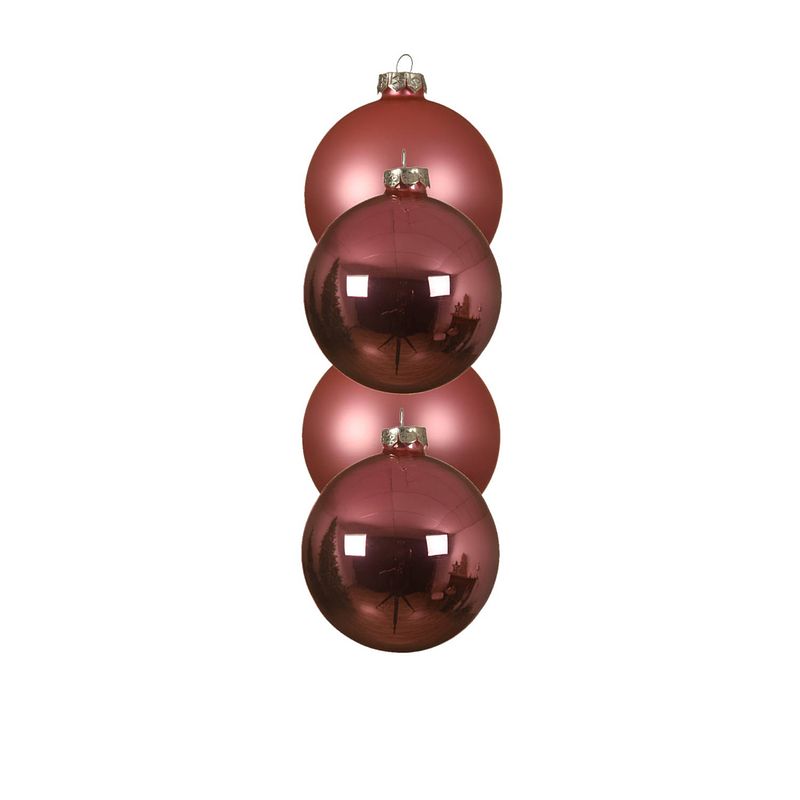 Foto van 4x stuks glazen kerstballen lippenstift roze 10 cm mat/glans - kerstbal