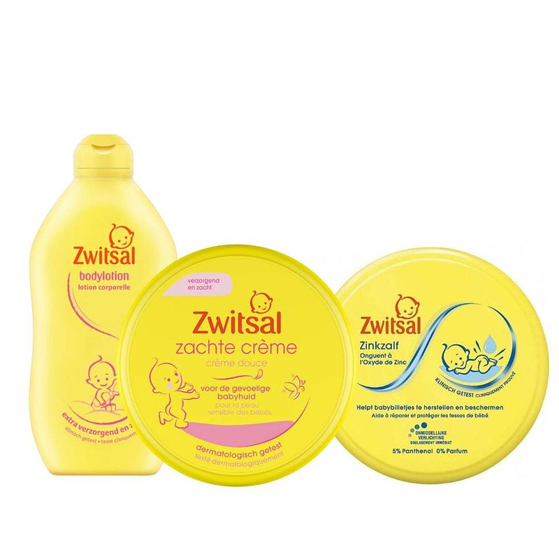 Foto van Zwitsal combinatieset: zinkzalf + zachte crème 200 ml + bodylotion