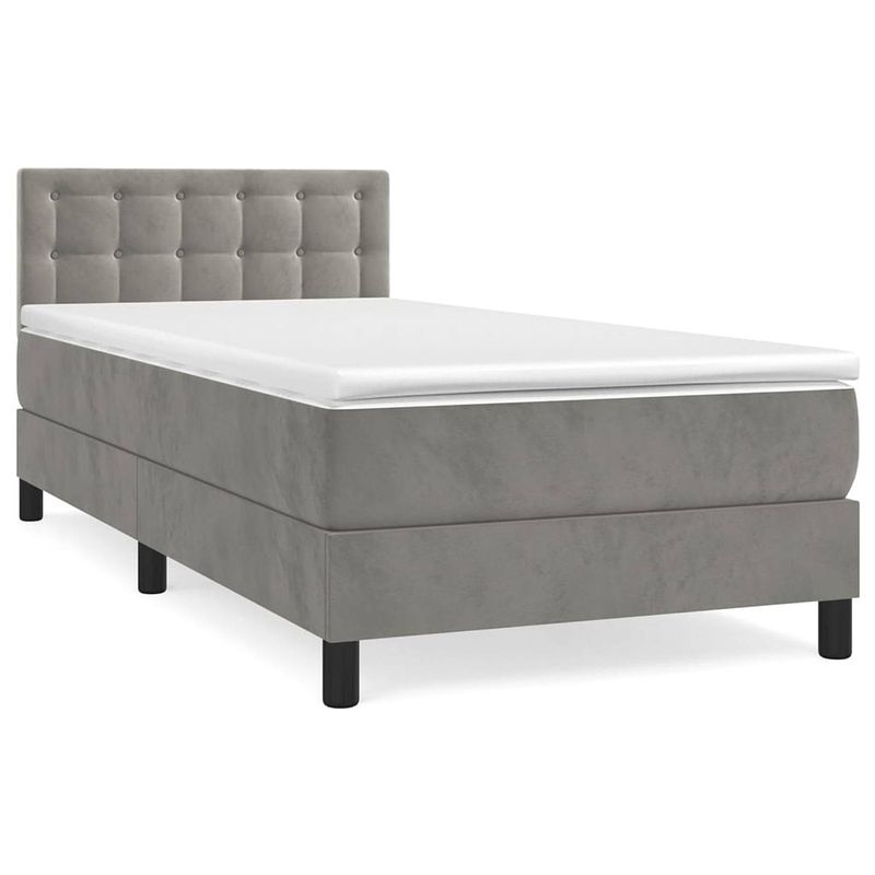 Foto van The living store boxspringbed - bed met pocketvering matras en huidvriendelijke topmatras - lichtgrijs - 193x90x78/88