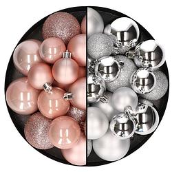 Foto van Kerstballen 60x stuks - mix lichtroze/zilver - 4-5-6 cm - kunststof - kerstbal