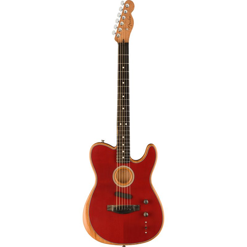 Foto van Fender american acoustasonic telecaster crimson red elektrisch-akoestische gitaar met gigbag