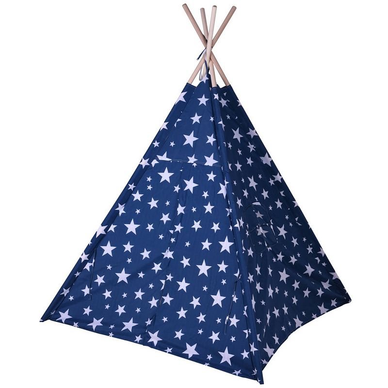 Foto van Tipi indianentent voor kinderen - 103 x 160 cm - blauw/sterren - speelhuisje - speeltenten