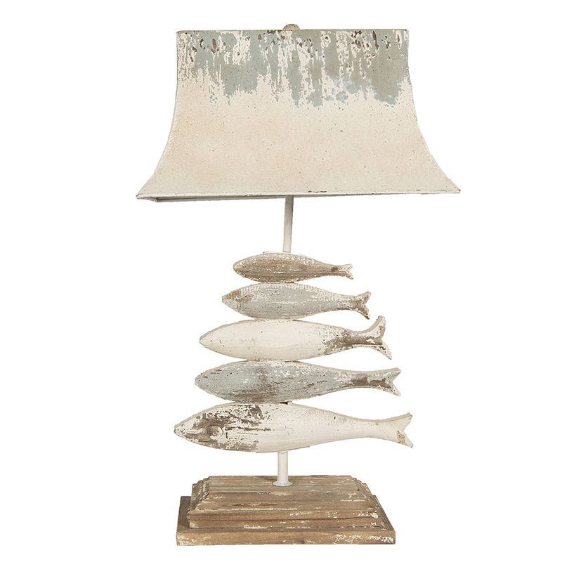 Foto van Haes deco - tafellamp - beachlife - vintage / retro lamp met vissen, 44x30x75 cm - bureaulamp, sfeerlamp, nachtlampje