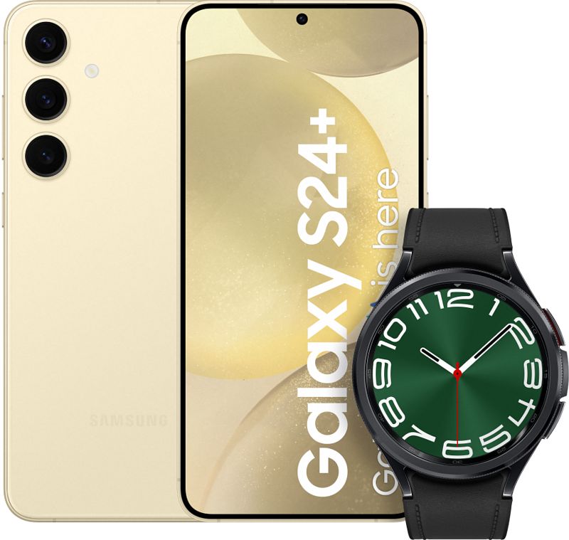 Foto van Samsung galaxy s24 plus 256gb geel 5g + galaxy watch 6 classic zwart 47mm