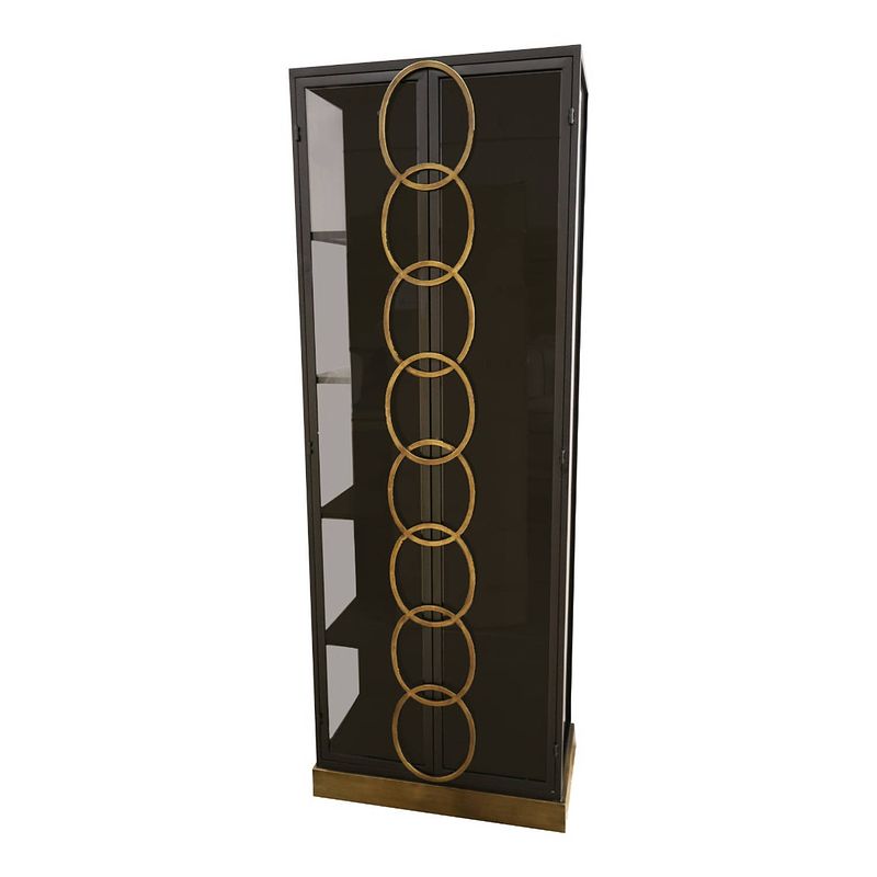 Foto van Ptmd riho black metal cabinet high smoky glass doors