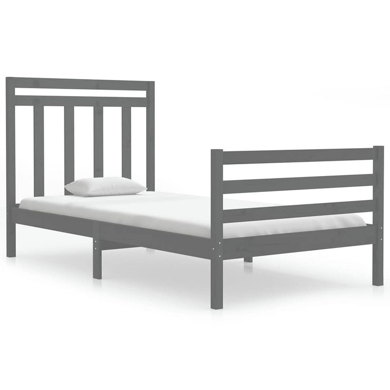 Foto van The living store bedframe grenenhout - grijs - 205.5 x 105.5 x 69.5 cm - met multiplex lattenbodem