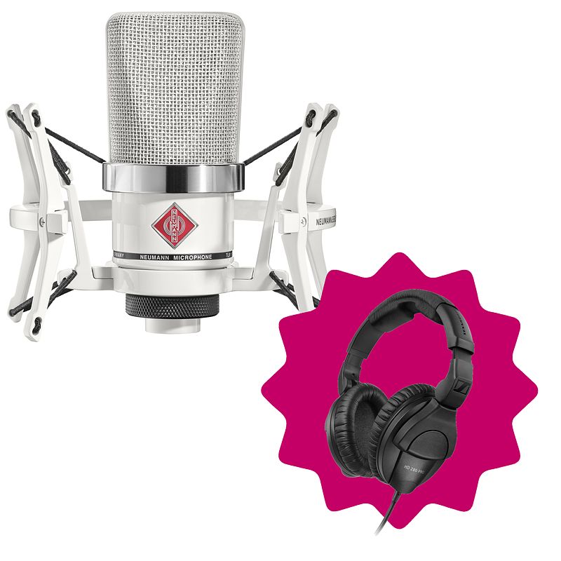 Foto van Neumann tlm 102 white edition condensatormicrofoon met gratis hd 280 koptelefoon