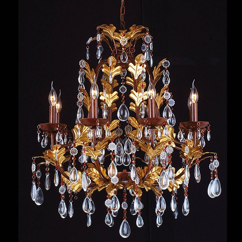 Foto van Lumilamp kroonluchter 90-150 x ø 75 cm goudkleurig bruin ijzer glas hanglamp chandelier kristal lamp goudkleurig