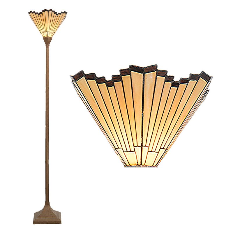 Foto van Haes deco - tiffany vloerlamp goudkleurig 37x37x183 cm e27/max 1x60w