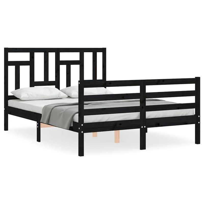 Foto van The living store bedframe massief grenenhout - zwart - 205.5 x 125.5 x 100 cm - multiplex lattenbodem - montage vereist