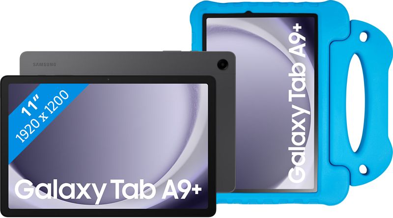 Foto van Samsung galaxy tab a9 plus 11 inch 128gb wifi grijs + bluebuilt kids cover blauw