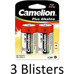 Foto van 6 stuks (3 blisters a 2 st) camelion plus alkaline d cell batterij