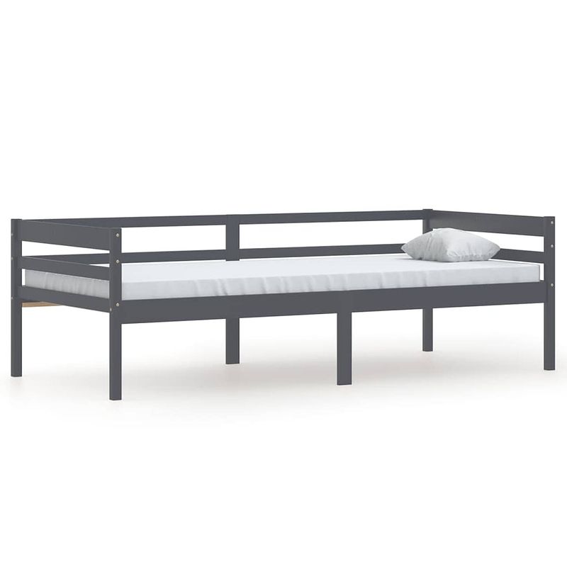 Foto van The living store bedframe grenenhout 200 x 90 x 65 cm - massief - donkergrijs