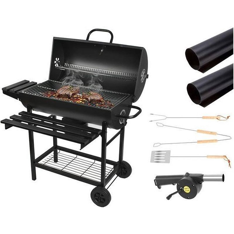 Foto van Bbq xl houtskoolbarbecue met deksel- 70cm x 35cm - zwart