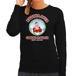 Foto van Bellatio decorations foute kersttrui/sweater voor dames - buddha says cheers & relax - zwart - wijn s - kerst truien