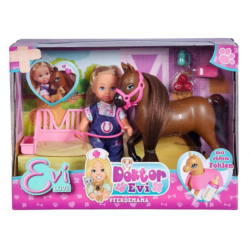 Foto van Simba speelset evi love paardenmama junior 12 cm roze 4-delig