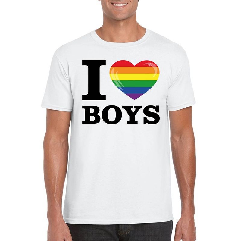 Foto van I love boys regenboog t-shirt wit heren xl - feestshirts