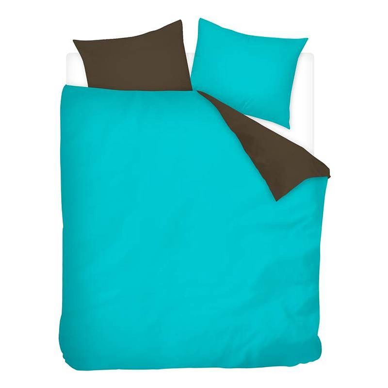 Foto van Snoozing two tone flanel dekbedovertrek - lits-jumeaux (240x200/220 cm + 2 slopen) - flanel - turquoise/bruin