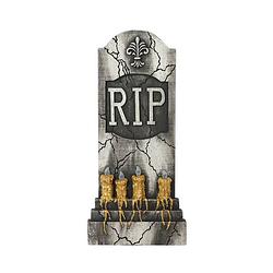 Foto van Halloween horror kerkhof decoratie grafsteen kaarsen met licht 93 x 42 cm - feestdecoratievoorwerp