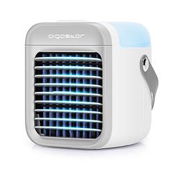 Foto van Aigostar 33a4q ice cube - mini aircooler met led verlichting - mist ventilator - luchtkoeler - tafelventilator - wit
