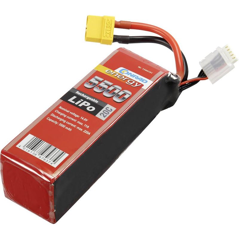 Foto van Conrad energy lipo accupack 14.8 v 5500 mah aantal cellen: 4 20 c softcase xt90