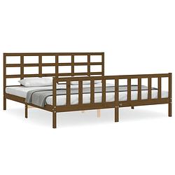 Foto van The living store massief grenenhouten bedframe - 205.5 x 185.5 x 100 cm - honingbruin