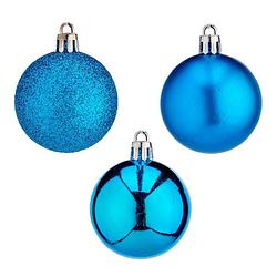 Foto van 24x stuks kerstballen helder blauw kunststof 5 cm glitter, glans, mat - kerstbal